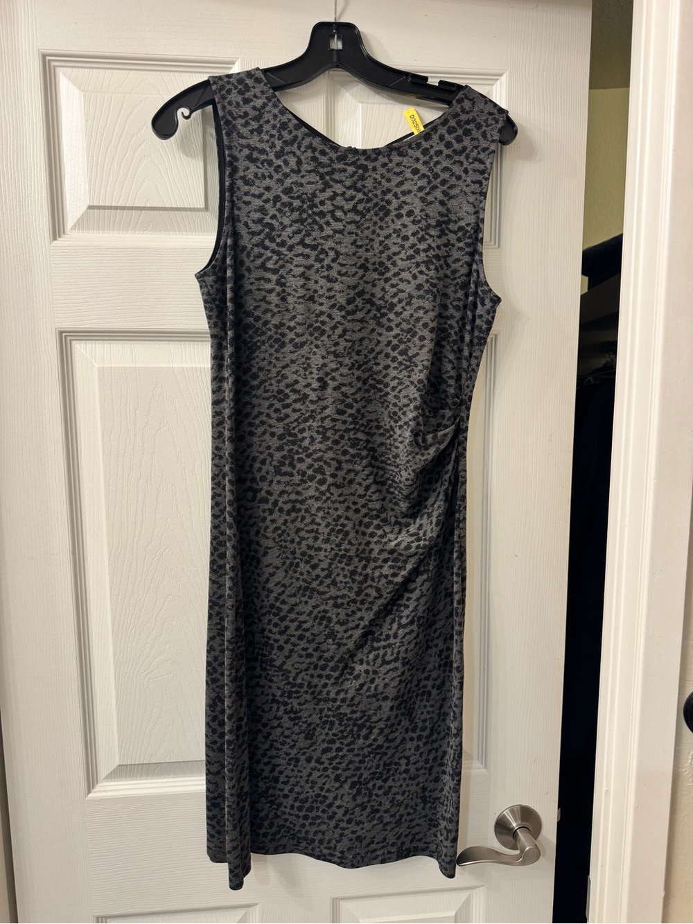 Kenneth Cole Black and Gray Leopard-Print Midi Dress